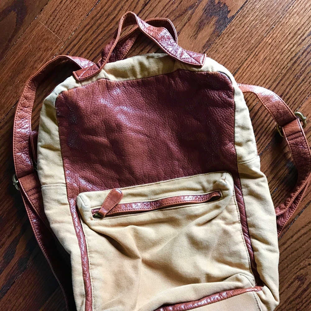 Two tone vegan back pack khaki and brown